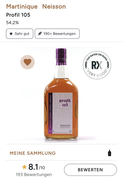 Neisson Profil 105 54,2% vol. 0,7l in GP Rum Agricole Rhum Martinique AOC Lagering 12-24 M im 650 L Fass