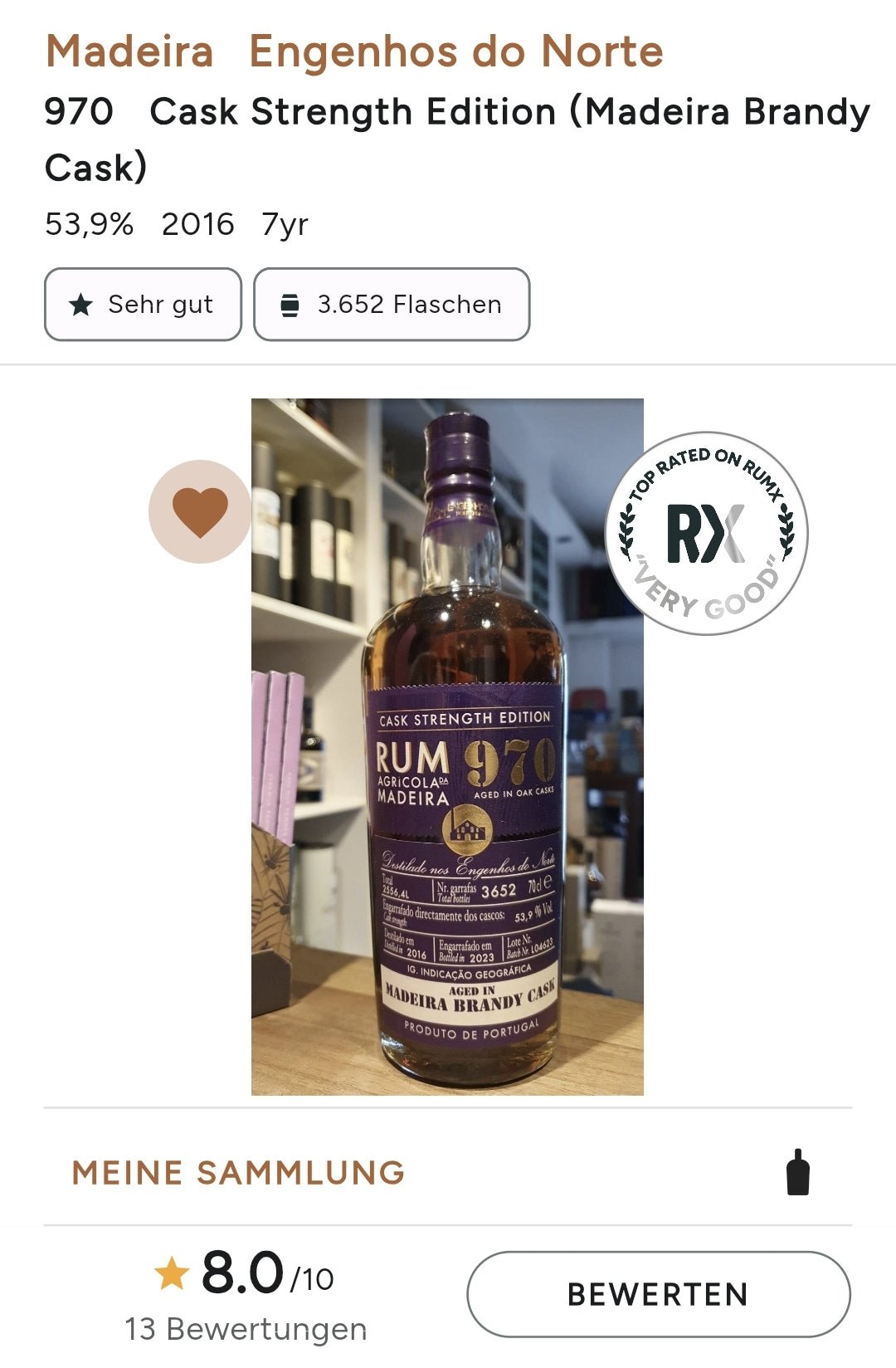 Engenhos 970 Rum Madeira Brandy Cask 2016 2023 limitiert 0,7l 53,9% vol. Single Cask Edition - inn-out-shop