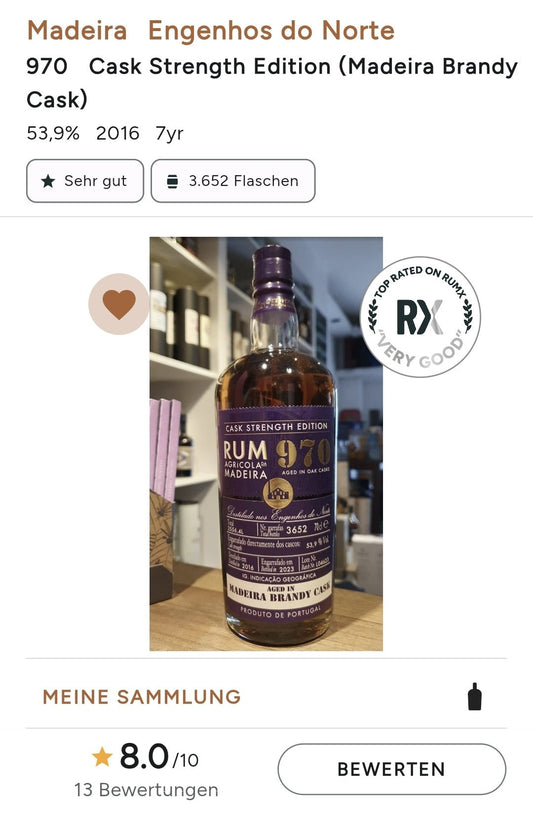 Engenhos 970 Rum Madeira Brandy Cask 2016 2023 limitiert 0,7l 53,9% vol. Single Cask Edition - inn-out-shop