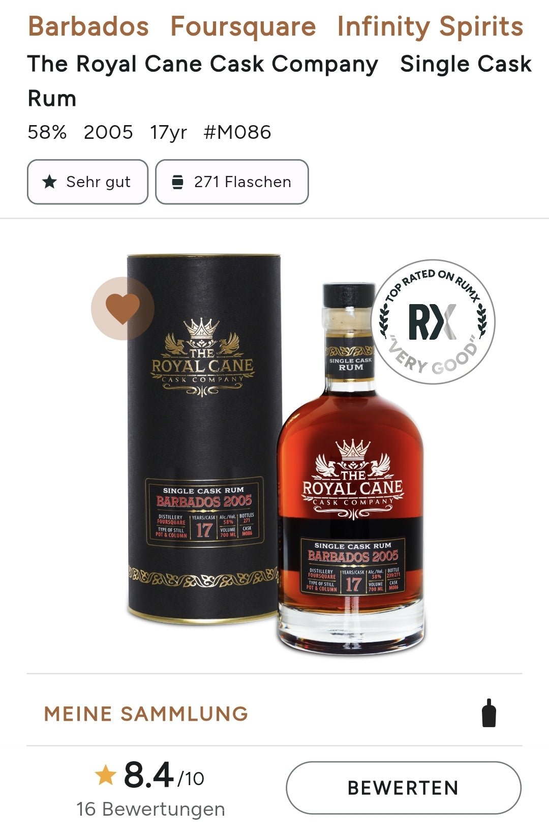 alt
Royal Cane Barbados 2005 0,7l 58%vol. Rum single cask Dist.: Foursquare Rum - 17 years American white oak