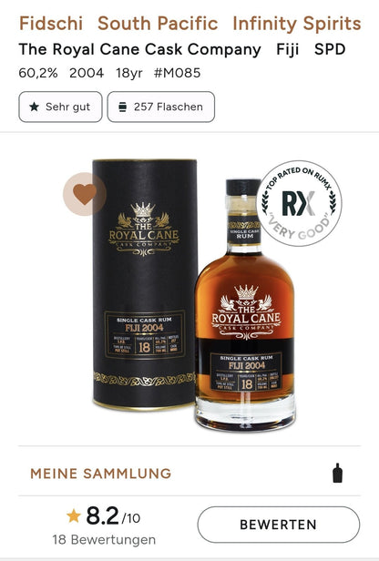 Royal Cane Fiji 2004 0,7l 60,2%vol. Rum single cask Distillery: South Pacific Distillers - 18 years American