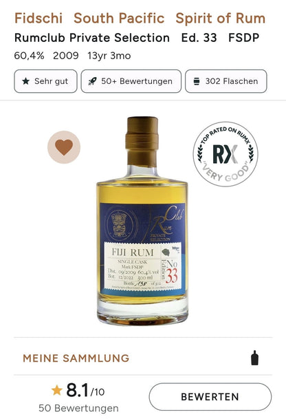 Rumclub Fiji 13y 2009 Ed.33 Marque FSPD 2022 60,4 % 0,5l fl South Pacific Distillery Mark Fehldruck FSDP