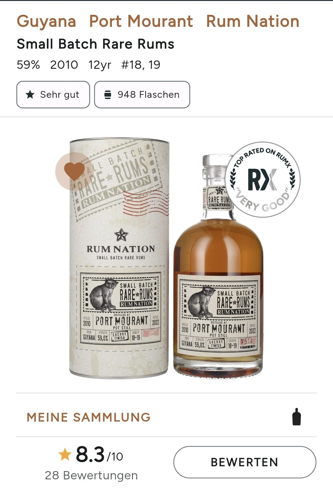 Rum Nation Guayana Port Mourant  2010 2022 0,7l 59% vol. Rhum Single Cask
