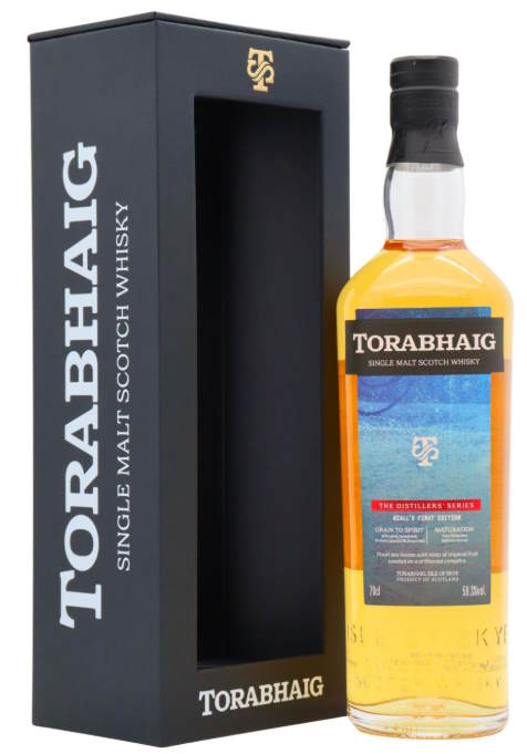 Torabhaig Niall first edition The distillers series 0,7l 59,3 % vol. mit GP Whisky sky single malt

90% getorftes Malz,&nbsp;5% dunkles Kristallmalz,&nbsp;5% braunes Malz
Reifung First Fill Bourbon-Fässer Refill Rum-Fässer