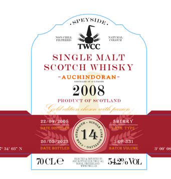 Twcc Aultmore 2008 Single cask 14y Auchindoran 0,7l 54,2%vol. single cask The stillmans scotch Whisky - inn-out-shop