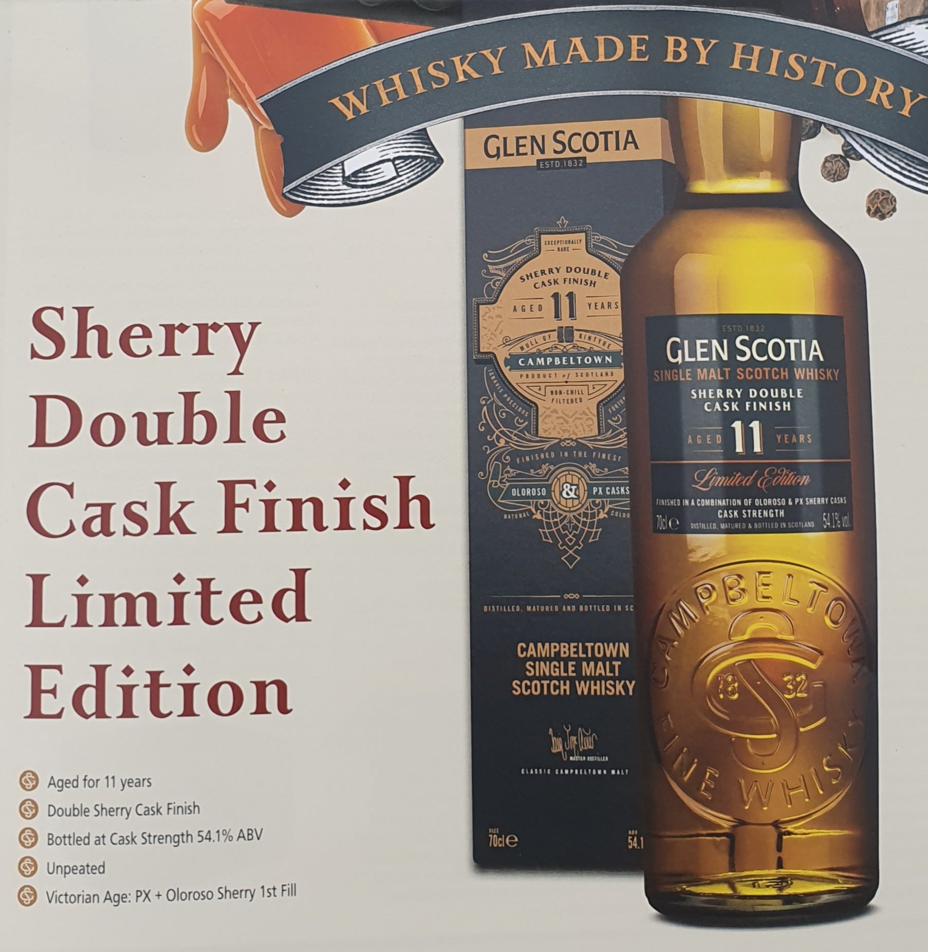 Glenscotia 11 Finished sherry PX + Oloroso sherry cask strength single malt scotch whisky Campbeltown 0,7l 54,1 %
