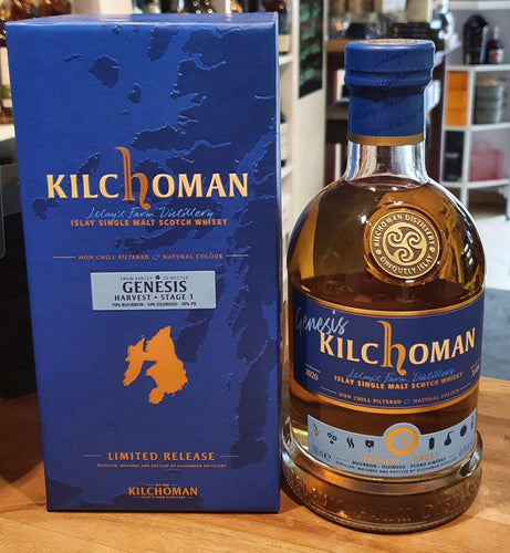 Schottland Kilchoman Whisky Kilchoman Genesis Harvest Stage 1 Oloroso cask PX Cask Edition 2020 48,6 %  0,7L  limitiert. 70% Bourbon 10 % Oloroso 20 % PX Sherry cask 