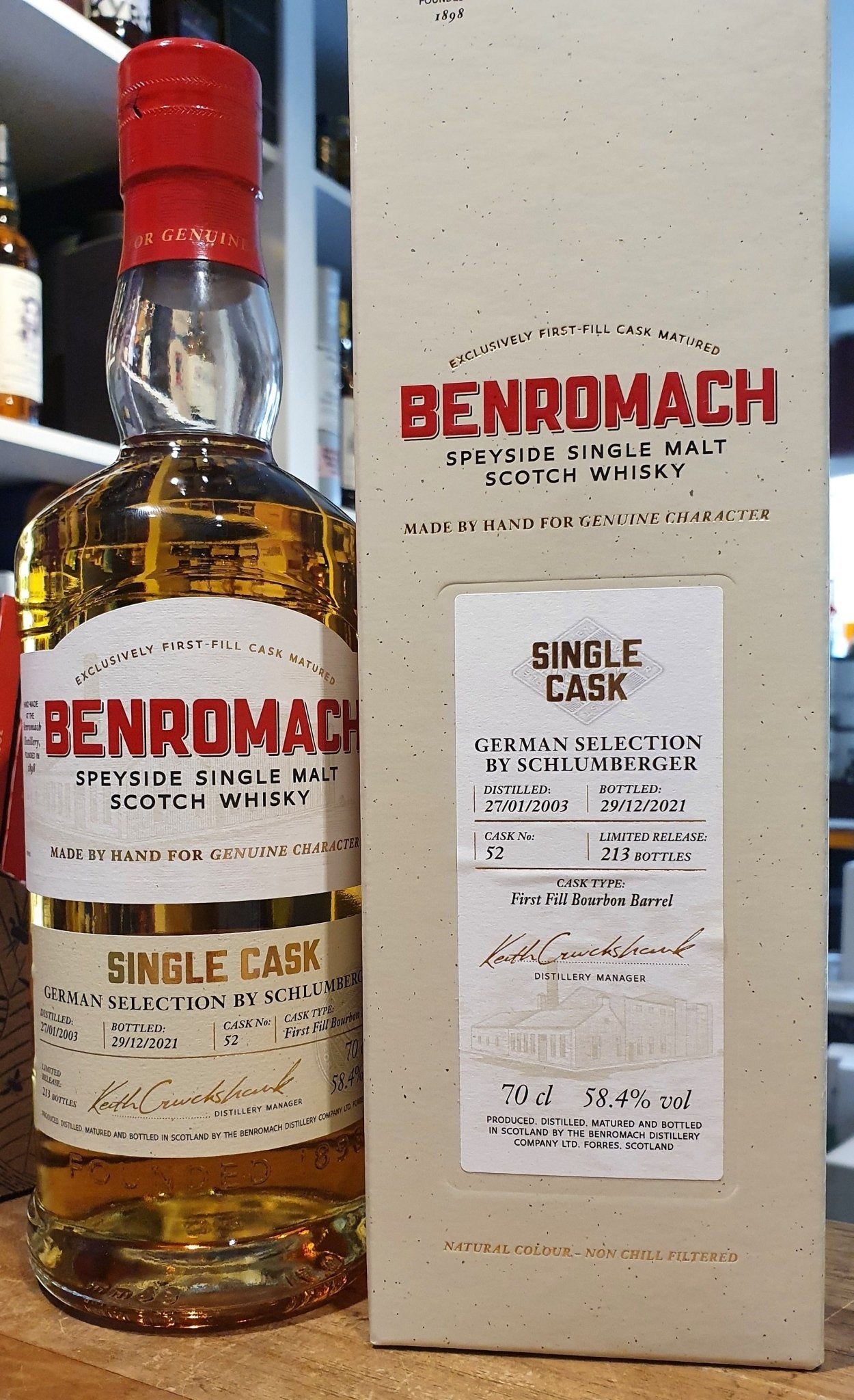 x Benromach Single cask 2003 2021 52 sélection allemande 0,7l 58,4% vol. whisky