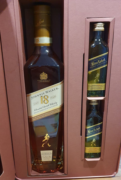 X Johnnie Walker 18 & blue Label Set 1x 0,7l 40% vol. +2x 0,05l 40% Blended Malt Scotch Whisky