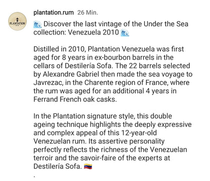 Plantation one time Venezuela 2010 0,7l 52% vol. limited Edition Rum Sonderedition limitiert under the sea
8 y ex-bourbon